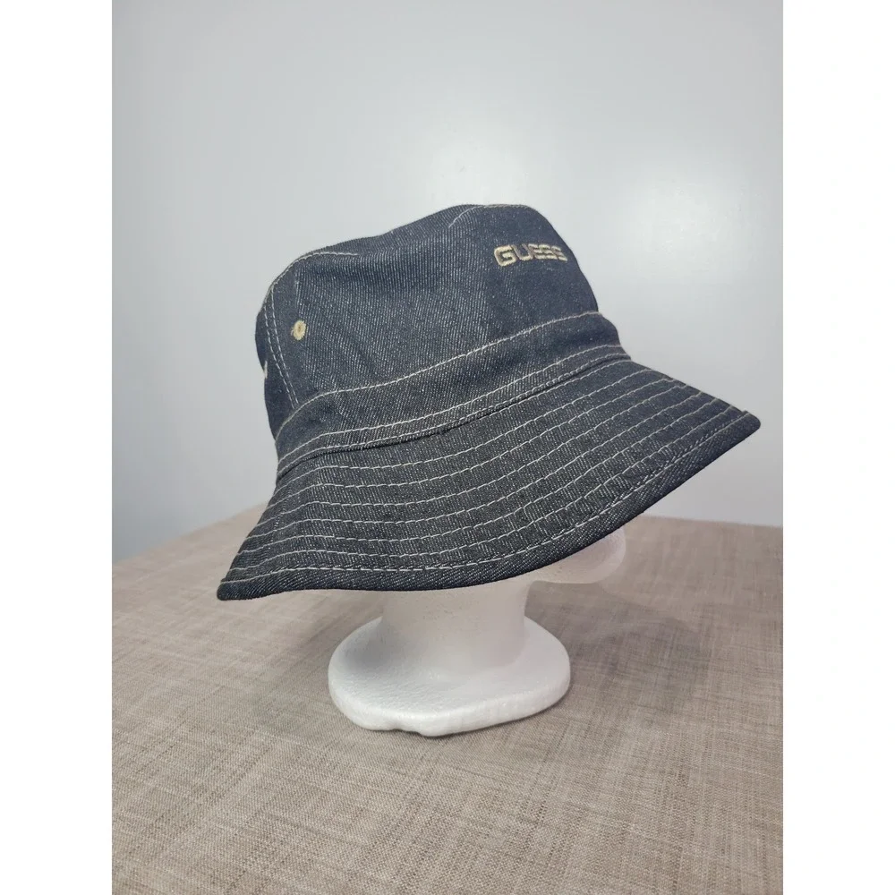 GUESS Vintage Dark Wash Denim‎ Bucket Hat Embroidered Logo 9051MM6T OSFM Blue